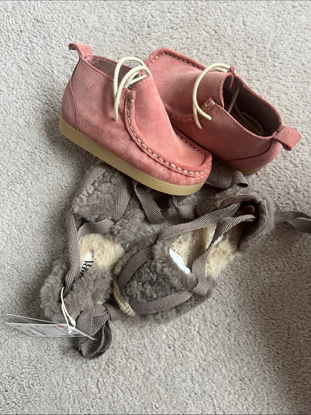 Zara Kids Pink Suede Moccasin Boots & Fur Espadrilles